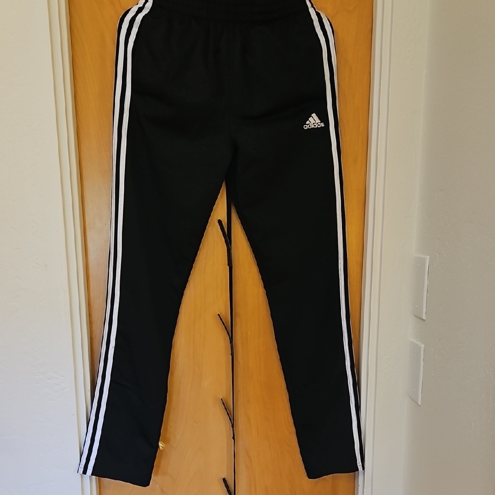 Adidas Kids 14/16 Black Joggers with White Stripes
